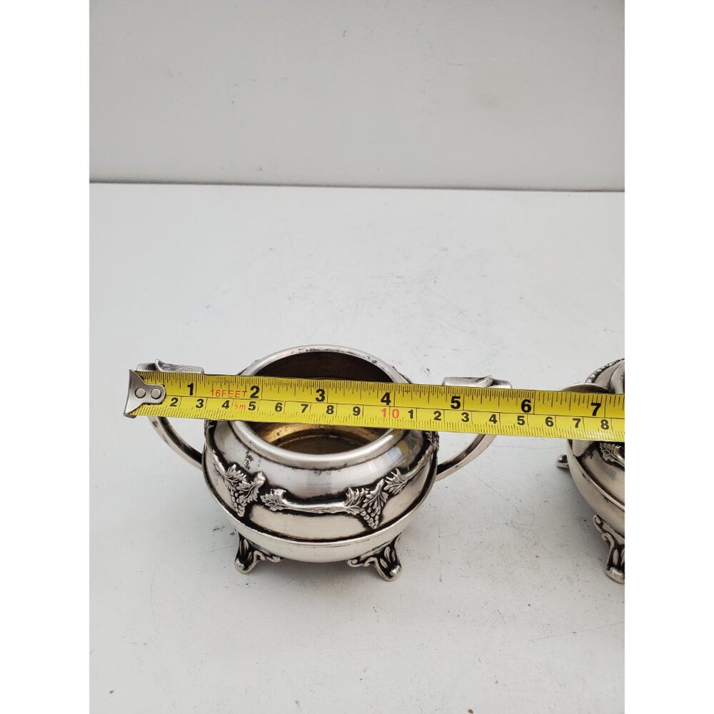 Vintage Sugar Bowl and Creamer Pitcher with Handle -silver plated Irvinware, - Picture 3 of 10